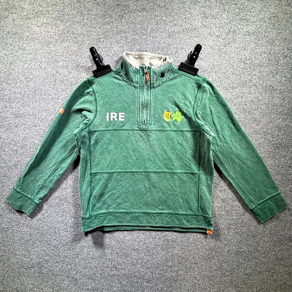 Fat Face Sweatshirt Men's Large Green 100% Cotton 1/4 Zip Irish Harp Warm Cozy